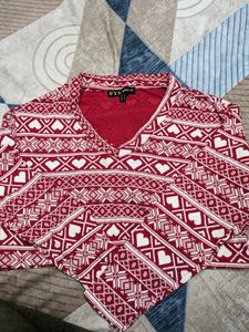 FYK Burgundy Heart Pattern Crop Top