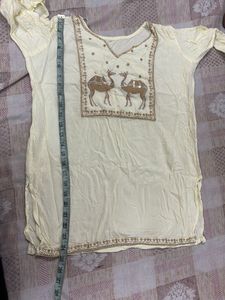 Cream Embroidered Kurta with Camel Motif