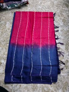Ombre Blue &amp; Pink Saree with White Stripes