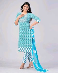 Beautiful Blue & White Cotton Kurta Set
