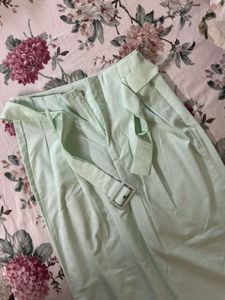Light Green Wide Leg Pants with Belt