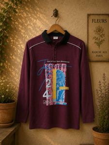 Men's Maroon Graphic Polo T-Shirt | Size 34 |