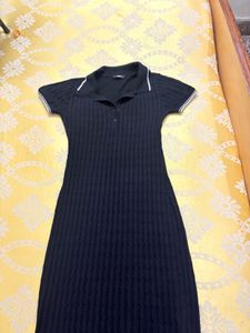 Black Ribbed Polo Neck Dress