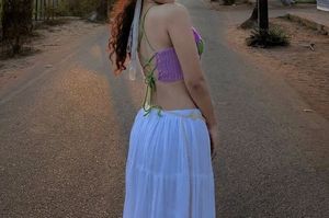Handmade Crochet Lavender Gown with Flower Appliqu