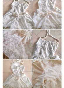 White Lace Halter Dress with Ruffle Trim