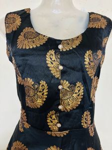 Elegant Black &amp; Gold Brocade Gown