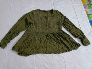 Olive Green Embroidered Peplum Kurta