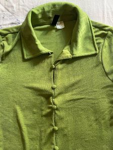 Green Button-Down Crop Top