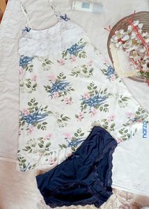 Floral Print Nightgown with Lace Trim