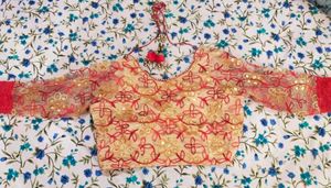 Embroidered Net Blouse with Tassels