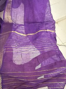 Vibrant Purple Dupatta with Gold Border