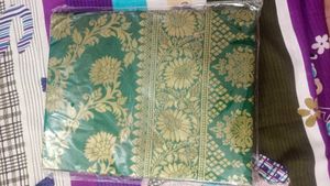 Green &amp; Gold Banarasi Silk Fabric