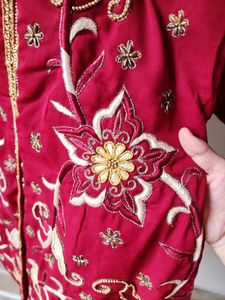 Georgette Heavy Embroidered Stitched Suit. Jacket Style Open Kurta(closed with hooks),salwar &amp; Dupatta