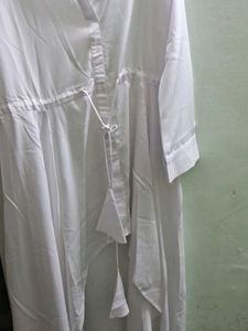 Uneven Front Collar White A Line Kurta