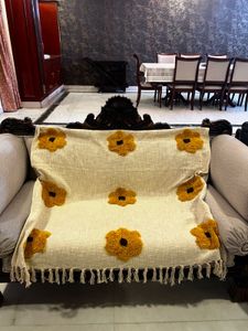 Cream Throw Blanket with Floral Design