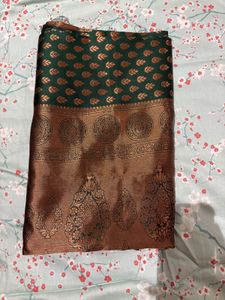 Green & Bronze Silk Jari Saree