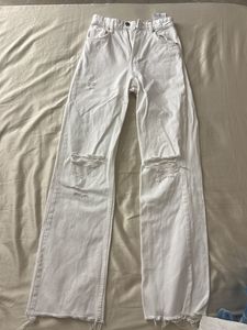 White Ripped Wide Leg Jeans