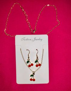 Shein Women Gold Cherry-Design Jewellery Set