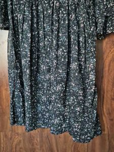 Floral Print Black Chiffon Dress