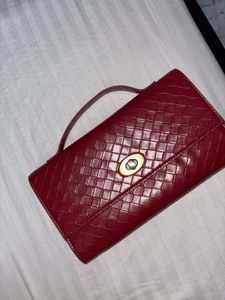 Chic Red Woven Clutch Bag