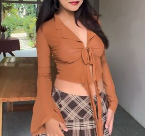 Stylish Brown Tie-Front Top