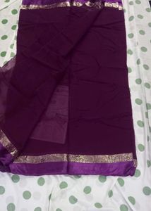 Elegant Purple Saree with Golden Border