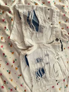 Distressed White Denim Shorts