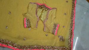 gota Patti Yellow Saree with Embellished Blouse