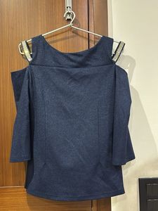 Stylish Navy Cold Shoulder Top