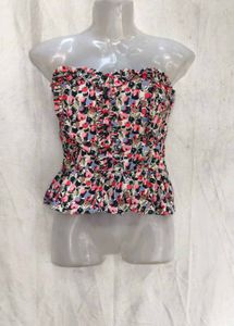 I. Floral Ruffle Strapless Top