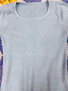 Soft Blue Ribbed Knit Top