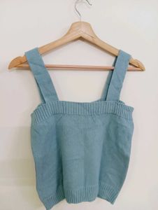 Cute Blue Knit Button-Up Tank Top