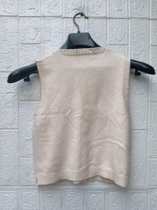 New with tag Korean Cream Cable Knit V-Neck Vest