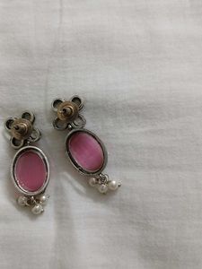 Elegant Pink Stone Earrings with Pearl Drops