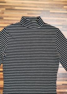 Mock Neck Slim Striped Body Suit