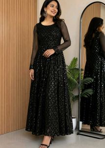 Stunning Black Sequined Anarkali Gown