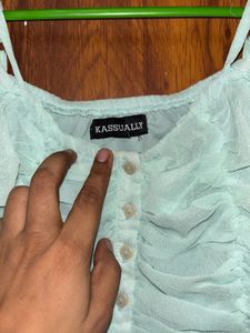 Light Blue Off-Shoulder Ruffle Top