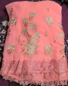 Elegant Peach Embroidered Saree