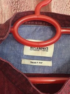 Men's Maroon Band Collar Shirt
