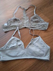 Bras 1)lacy front open 2) silver silky bra