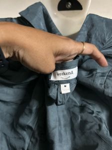 Elegant Teal Collared Long Sleeve Shirt