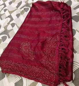 Elegant Maroon Saree with Glitter Stripes
