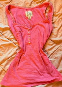 Pink Ribbed Henley Tank Top
