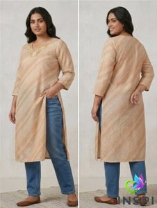 Graceful Striped Kurta with Embellished Neckline