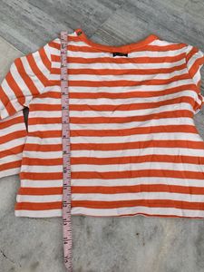 Orange &amp; White Striped Long Sleeve Top