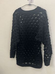 Black Crochet Wool Pullover
