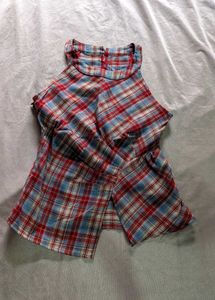 red and blue plaid halter top with asymmetrical