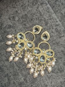Elegant Gold-Tone Chandelier Earrings with Pearls