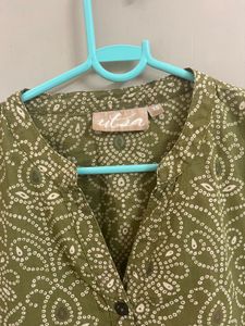 Utsa Olive Green Printed Kurta