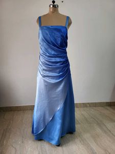 Elegant Ruched Blue Maxi Dress